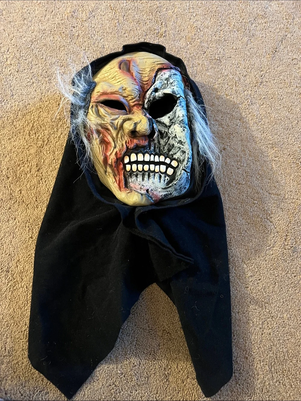 Two-Tone Scary Skull Mask Costume Hood - Black
